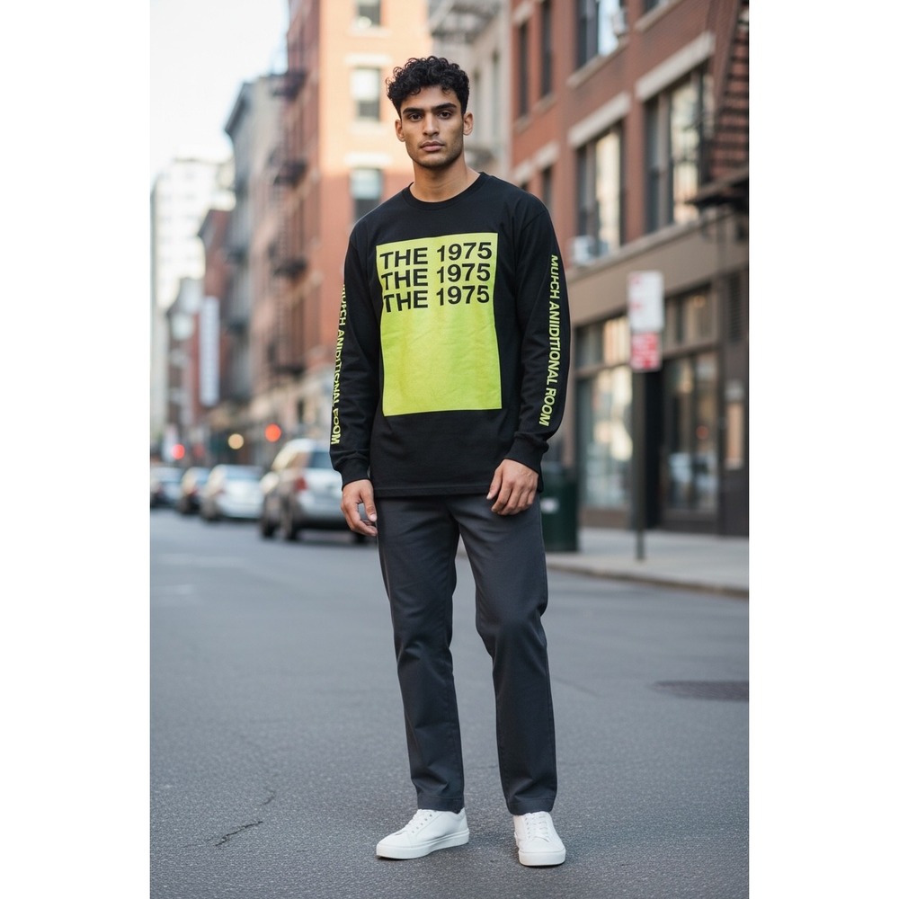The 1975 Notes on a Conditional Form Long Sleeve Shirt Black Neon Yellow Small